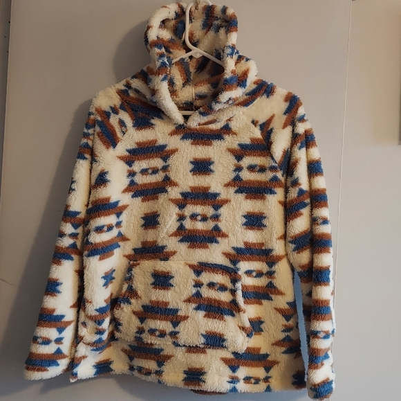 Justify Sweaters - Sherpa Aztec hoodie with kangaroo pocket